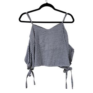 Hyfve Cold Shoulder Black Gingham Crop Top | Size S